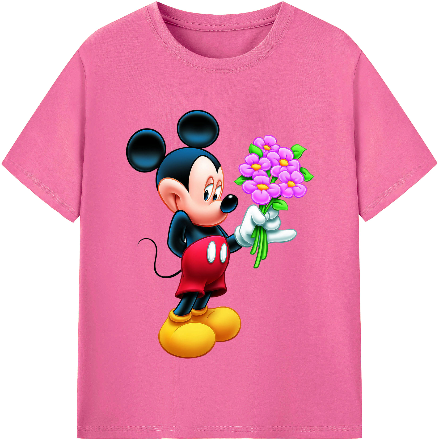 （画像用） ミッキーマウス Mickey Mouse レディースカジュアルプリントTシャツ（綿100％）